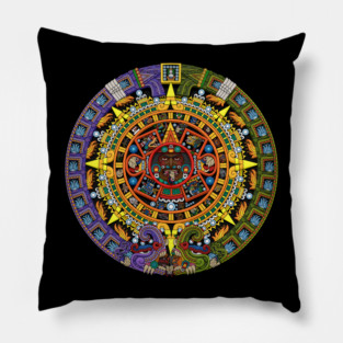 Aztec Sun Stone Calendar Full-Color Pillow