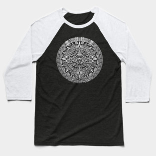 Aztec Sun Stone Calendar Greyscale Baseball T-Shirt