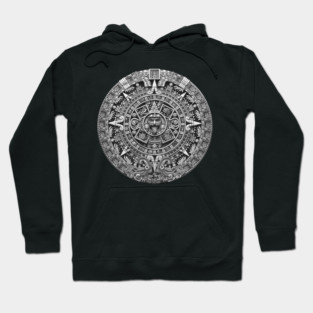 Aztec Sun Stone Calendar Greyscale Hoodie