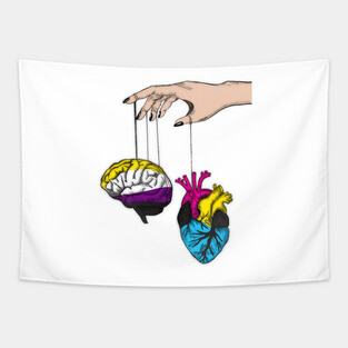 Non-binary Brain with Demipansexual Heart Tapestry