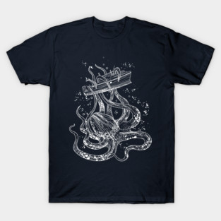 Kraken, a giant squid attacks the ship T-Shirt