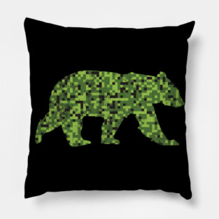 8-Bit Green Camouflage Bear for Nerdy Bears and Gaymers | BearlyBrand Pillow