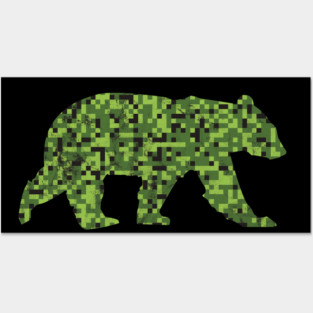 8-Bit Green Camouflage Bear for Nerdy Bears and Gaymers | BearlyBrand Posters and Art