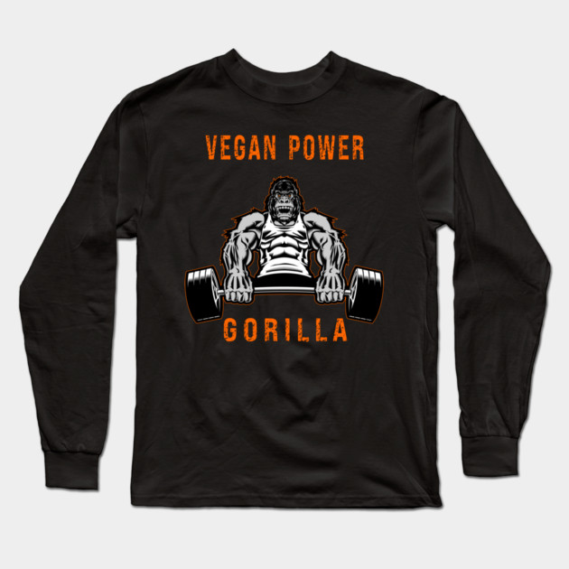 vegan power workout muscle gorilla bodybuilding Long Sleeve T-Shirt by Prinyos