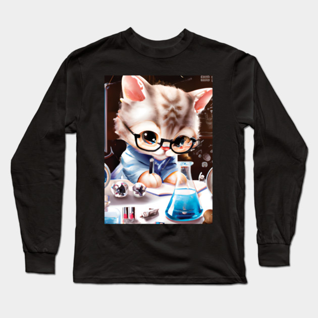 cute cat in a chemistry lab Long Sleeve T-Shirt by Prinyos