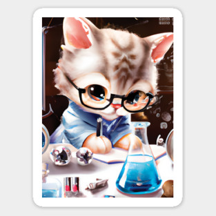 cute cat in a chemistry lab Sticker