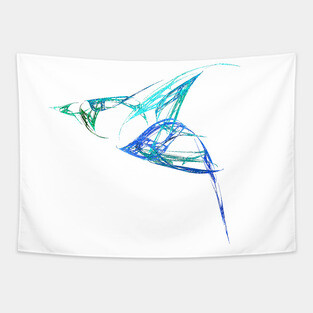 Line Drawings - Bluebird in Flight Tapestry
