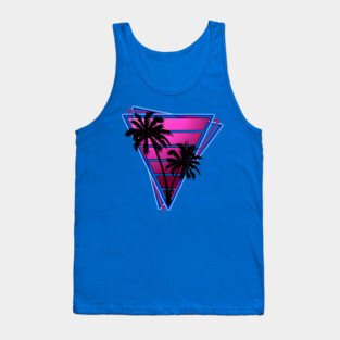 Retrowave style palm tree sunset hot pink Tank Top