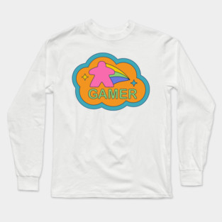 Colorful 90s Retro Board Game Meeple Long Sleeve T-Shirt