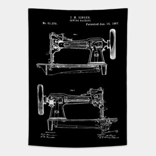 Vintage Singer Sewing Machine 1867 Patent Print Tapestry