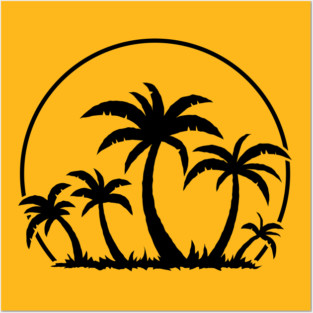 Palm Trees And Sunset in Black Posters and Art