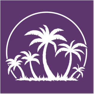 Palm Trees And Sunset in White Posters and Art