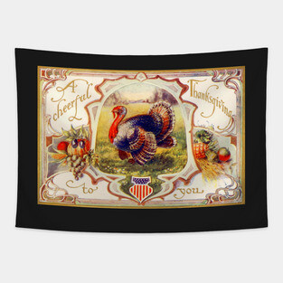 Vintage Happy Thanksgiving Turkey Tapestry