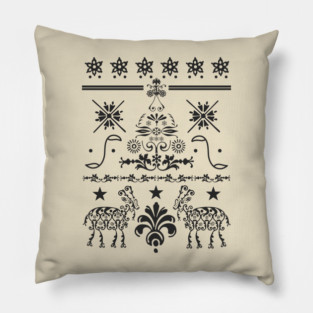 Vintage Pagan Christmas Retro Yule Goat Evergreen Tree Fair Isle Pattern Pillow