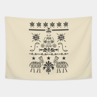 Vintage Pagan Christmas Retro Yule Goat Evergreen Tree Fair Isle Pattern Tapestry