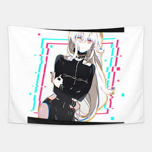 Anime Girl Glitch Aesthetic Tapestry