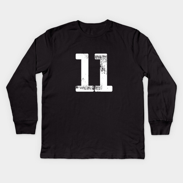 Number 11 T-Shirt Vintage Eleven Tee Sports Design Kids Long Sleeve T-Shirt by OUTFITPAW