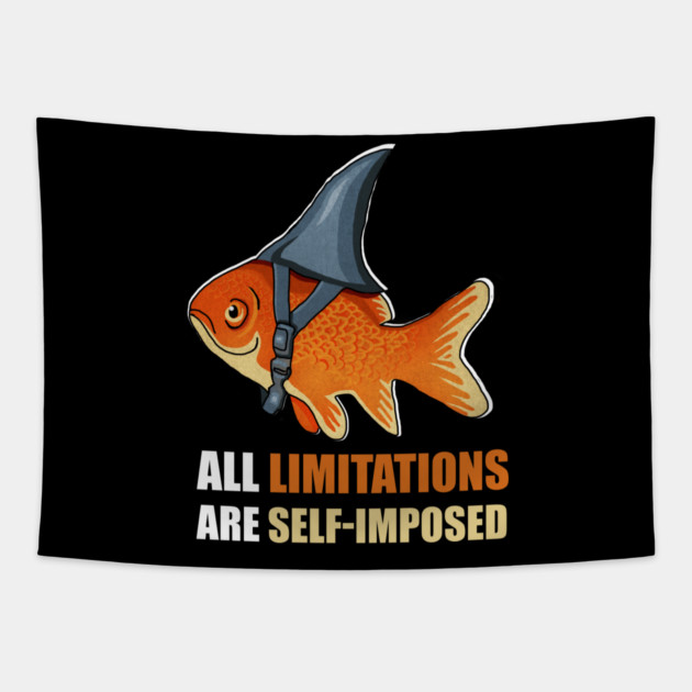 Motivational Quote, Goldfish Shark Tapestry by logiamerch