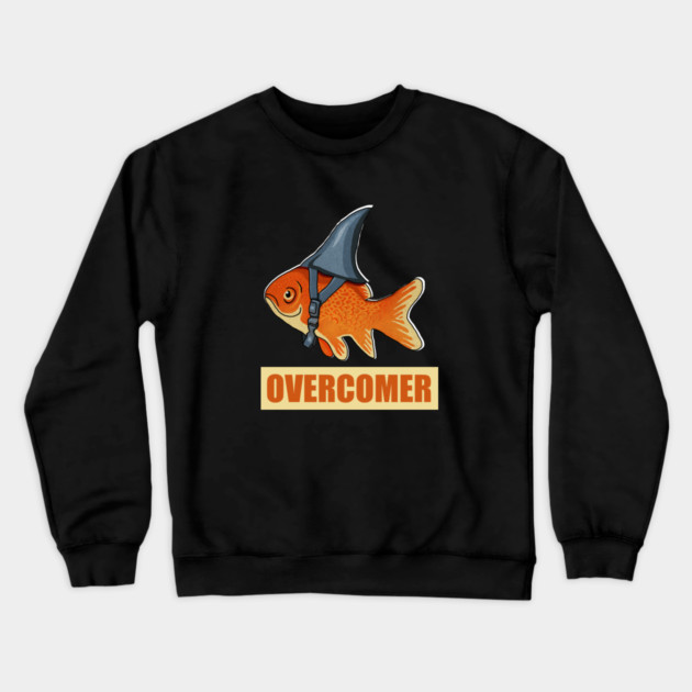 Motivational Overcomer, Goldfish Shark Crewneck Sweatshirt by logiamerch