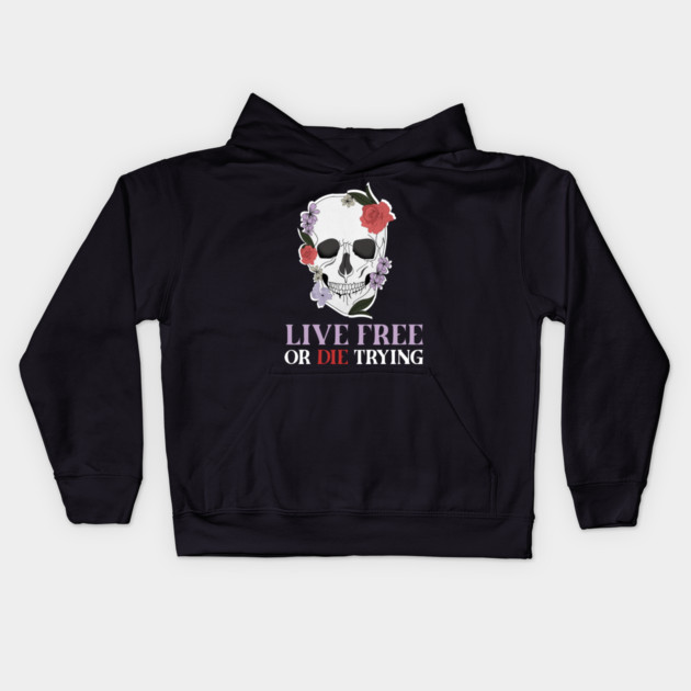 Motivational Quote, Living Free, Floral Skull Kids Hoodie by logiamerch