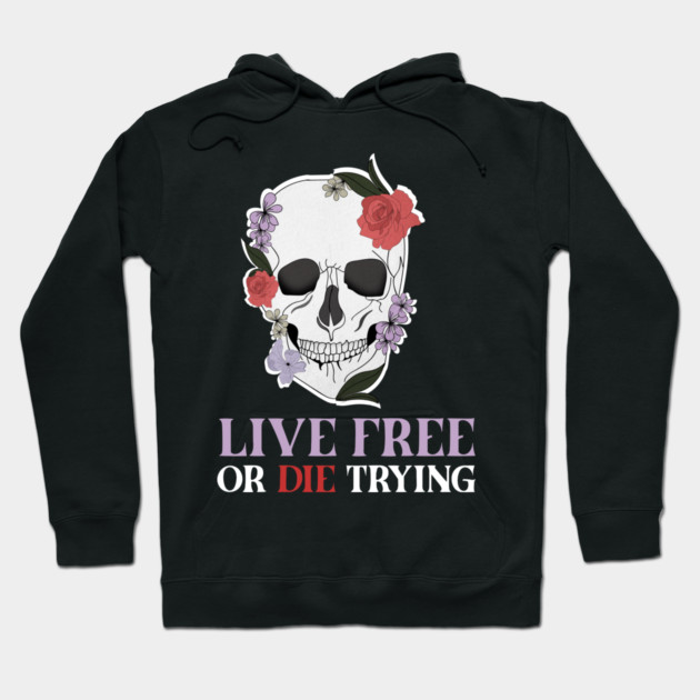 Motivational Quote, Living Free, Floral Skull Hoodie by logiamerch