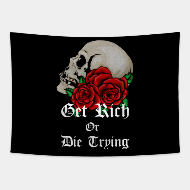 Floral Skull Get Rich Motivational Quote Tapestry by logiamerch