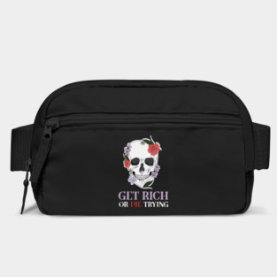 Get Rich Motivational Quote, Floral Skull Art Bag