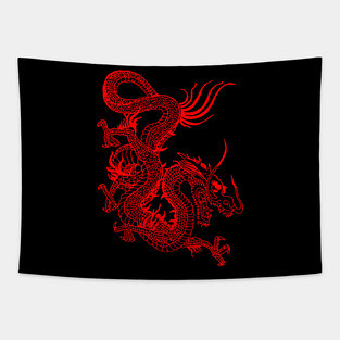 Red Chinese Dragon Beast Tapestry