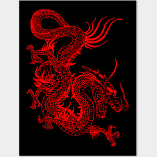 Red Chinese Dragon Beast Posters and Art