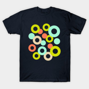 DROPS Polka Dots Rings Geometric Mid-Century Abstract in Retro Green Mint Orange Cream Midnight Blue - UnBlink Studio by Jackie Tahara T-Shirt