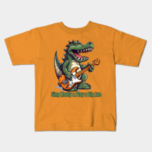 A T-Rex Dinosaur Singing Madly & Playing a Big Axe Kids T-Shirt