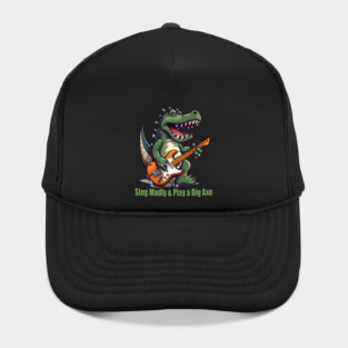 A T-Rex Dinosaur Singing Madly & Playing a Big Axe Hat