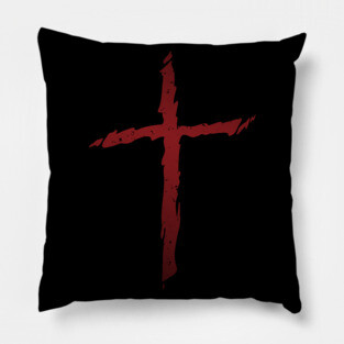Old rugged distressed christian cross with red gradient tones Pillow