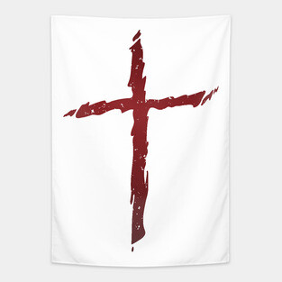 Old rugged distressed christian cross with red gradient tones Tapestry