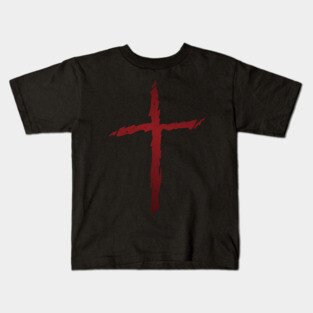 Old rugged distressed christian cross with red gradient tones Kids T-Shirt