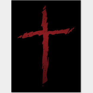 Old rugged distressed christian cross with red gradient tones Posters and Art