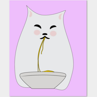 cat eating spaghetti Posters and Art