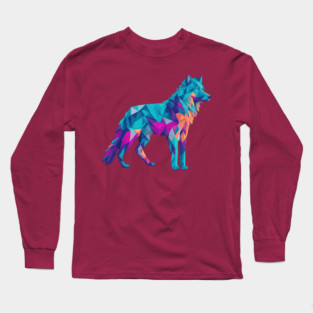 Geometeric Low Poly 3D Wolf Long Sleeve T-Shirt