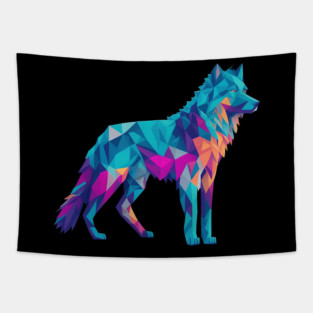 Geometeric Low Poly 3D Wolf Tapestry