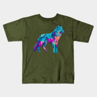 Geometeric Low Poly 3D Wolf Kids T-Shirt