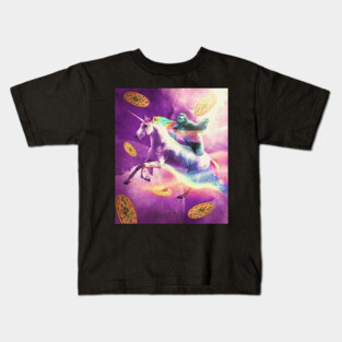 Space Sloth Riding On Flying Unicorn With Pizza Kids T-Shirt