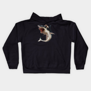 Funny Pug Dog Riding a Shark, Pug Lover Kids Hoodie