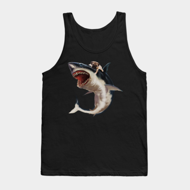 Funny Pug Dog Riding a Shark, Pug Lover Tank Top by logiamerch