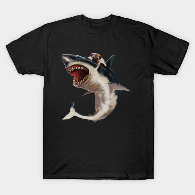 Funny Pug Dog Riding a Shark, Pug Lover T-Shirt by logiamerch