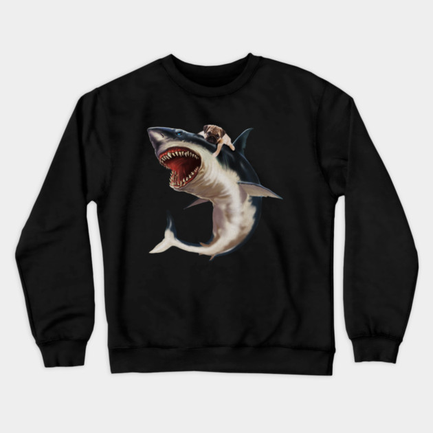 Funny Pug Dog Riding a Shark, Pug Lover Crewneck Sweatshirt by logiamerch