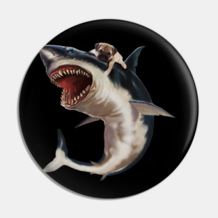 Funny Pug Dog Riding a Shark, Pug Lover Pin