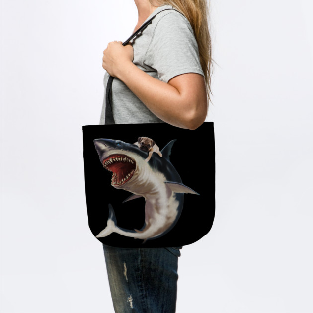 Funny Pug Dog Riding a Shark, Pug Lover by logiamerch