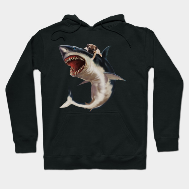 Funny Pug Dog Riding a Shark, Pug Lover Hoodie by logiamerch