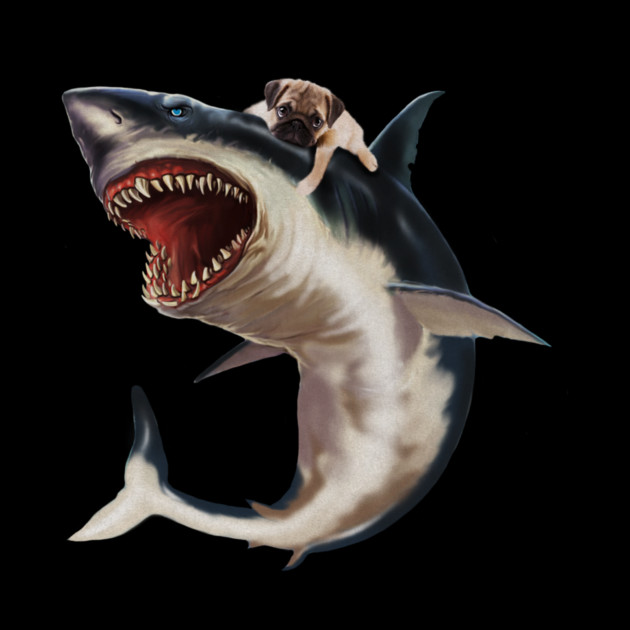 Funny Pug Dog Riding a Shark, Pug Lover by logiamerch
