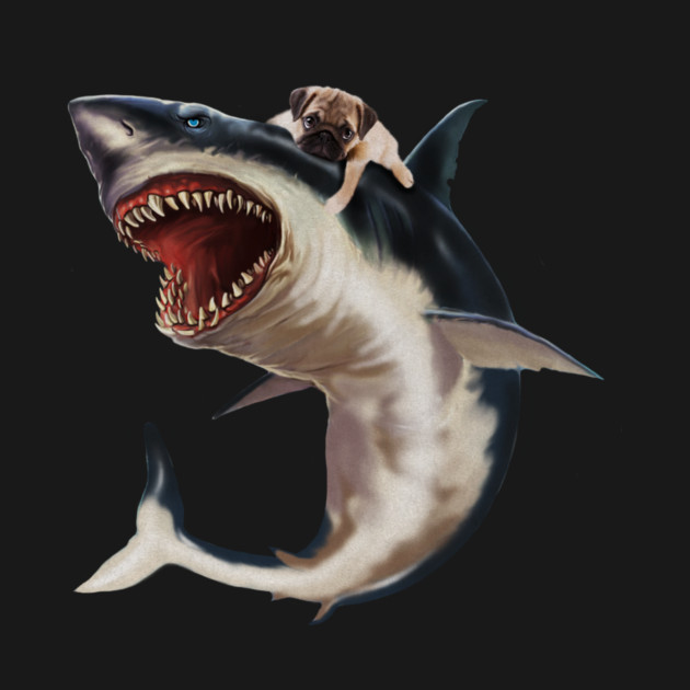 Funny Pug Dog Riding a Shark, Pug Lover by logiamerch